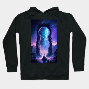 Person stands in front of massive portal in space Hoodie